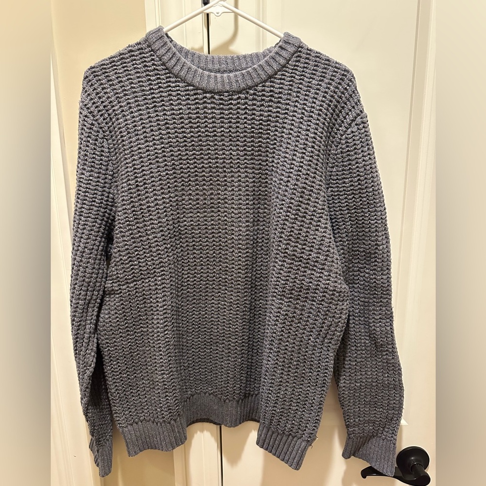 Men’s Hollister Waffle Knit Long Sleeve Pullover Sweater - Grey XL Extra Large